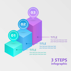 Business infographics. Ladder of three parallelepipeds. 3-step diagram. 3 D. Vector illustration.