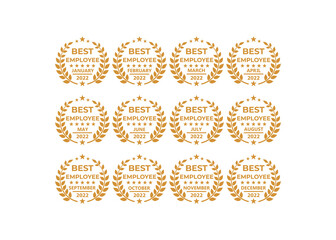 Set of best employee of all month 2022 award medal. Vector logo icon template