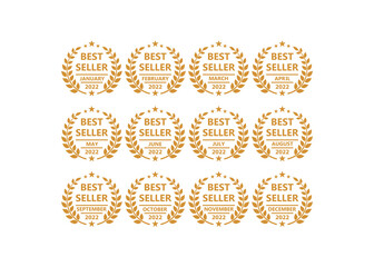 Set of best seller of the month award medal. Vector logo icon template