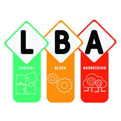 LBA - Logical Block Addressing acronym. business concept background.  vector illustration concept with keywords and icons. lettering illustration with icons for web banner, flyer, landing pag