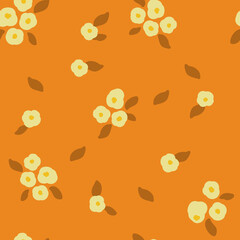 vintage seamless pattern with flowers orange background 