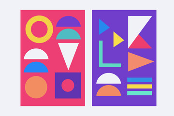 Colorful set of abstract backgrounds with geometric shapes, bright poster, banner, wallpaper, cover