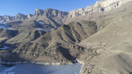 Lake Gizhgit, Prielbrusye, mountains in winter, Russia, North Caucasus