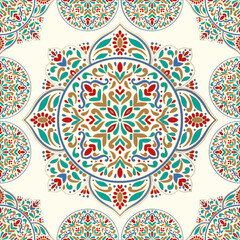 Luxury seamless pattern with mandala ornament. Traditional Arabic, Indian motifs. Great for fabric and textile, wallpaper, packaging or any desired idea.