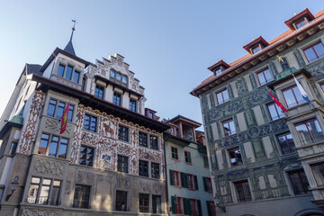 Fototapeta na wymiar Traditional frescoed buildings in Lucerne, Switzerland