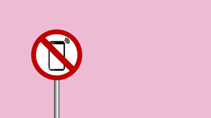 Prohibition traffic sign. SILENCE AREA. Mobile phone icon with red tones of prohibiting. Cellphone, technology. Forbidden Noise Symbol. Element ILLUSTRATION isolated. Soft pink color. No sound, signal