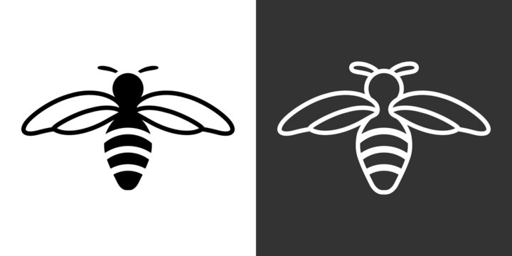 2 versions d&rsquo;un pictogramme d&rsquo;une abeille vue de dessus, une en silhouette noire et une au contour blanc.