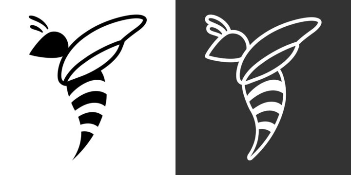 2 versions d’un pictogramme d’une abeille vue de profil, une en silhouette noire et une au contour blanc.