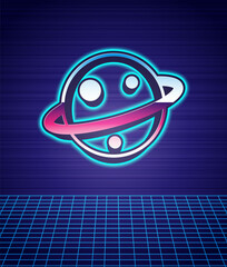 Retro style Planet Saturn with planetary ring system icon isolated futuristic landscape background. 80s fashion party. Vector © vector_v