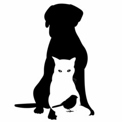 cat and dog sitting silhouette, isolated, vector