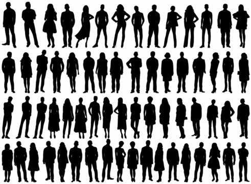 people, men and women, set, isolated, vector