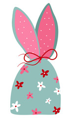 Blue textile bag with a floral pattern like Easter bunny