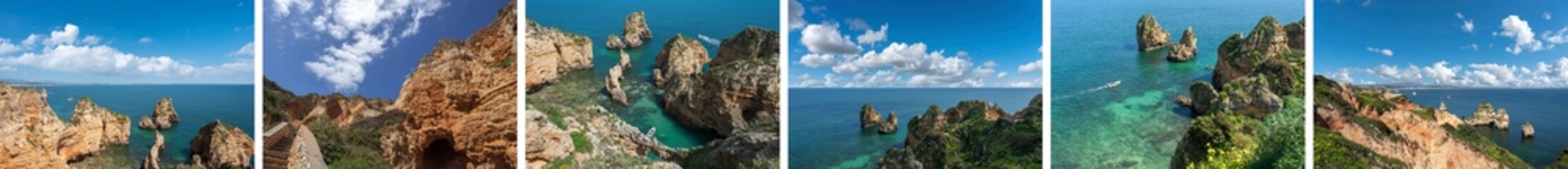 Collage of the rocky coast Ponta da Piedade in Lagos in the Algarve