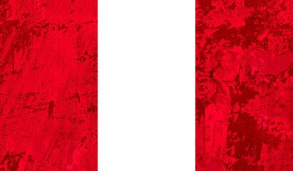 Peru flag on old paint on wall. 3D image