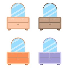 Vector illustration set of consul desk with mirror, for home furniture advertisement