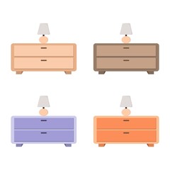 Vector illustration set of a short consul desk with a night lamp, for home furniture advertising