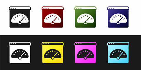 Set Digital speed meter icon isolated on black and white background. Global network high speed connection data rate technology. Vector