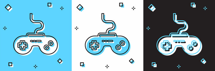 Set Gamepad icon isolated on blue and white, black background. Game controller. Vector