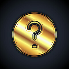 Gold Speech bubbles with Question icon isolated on black background. FAQ sign. Chat speech bubble and chart. Vector