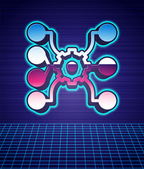 Retro style Neural network icon isolated futuristic landscape background. Artificial intelligence AI. 80s fashion party. Vector