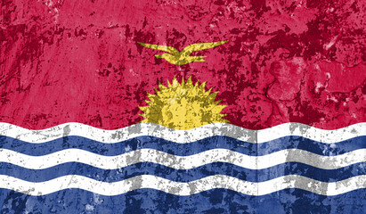Kiribati flag on old paint on wall. 3D image