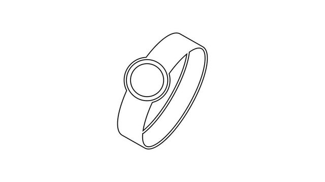 Black line Diamond engagement ring icon isolated on white background. 4K Video motion graphic animation
