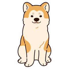Simple and adorable outlined Akita Dog sitting in front view