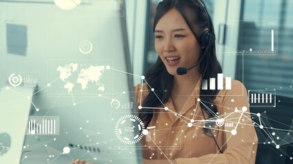 Customer support call center provide data in conceptual vision . Business and communication technology concept .