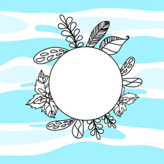 Abstract vector background with leaf shapes and white circle in pastel trendy colors as a template for your social media content and banners or flyers