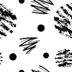 Abstract vector pattern with scribble shapes in doodle style in black monochrome color as a template for textile or web headers and banners or flyers. Seamless texture