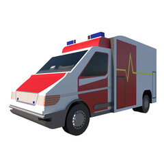 Low Poly Ambulance 1- Perspective F view white background 3D Rendering Ilustracion 3D	