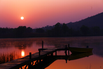 Sun rising over the lake in Cameroon, Africa