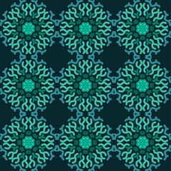 blue turquoise aqua menthe mandala vintage floral interior seamless flat design background vector illustration