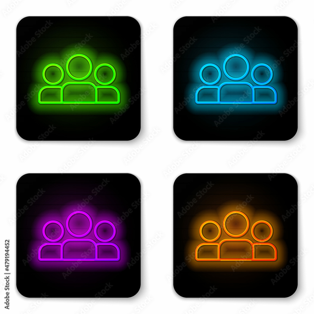 Poster glowing neon line users group icon isolated on white background. group of people icon. business avat