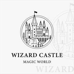 magic castle line art logo vector illustration template icon graphic design . print apparel t-shirt