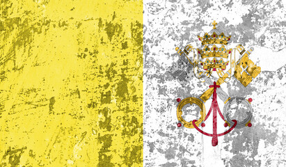 Vatican flag on old paint on wall. 3D image