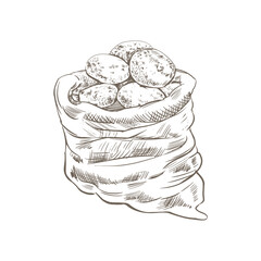 A bag of potatoes sketch. Fabric bag with potatoes on a white background