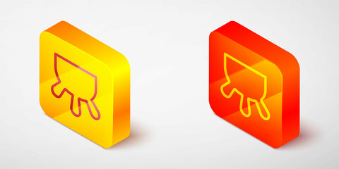 Isometric line Udder icon isolated on grey background. Yellow and orange square button. Vector