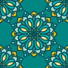 seamless pattern yellow light sunny Blue Mint mandala floral creative design vector illustration background