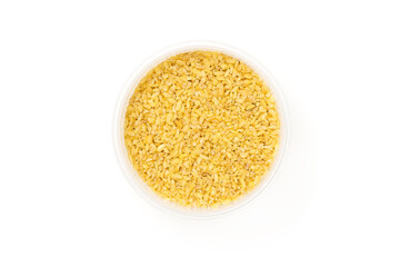 Bulgur in bowl isolated on white background   