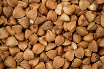 Buckwheat background or texture. Macro, top view    