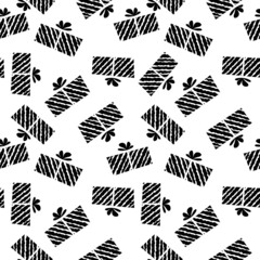 Cute abstract gift pattern in monochrome black color with seamless texture for wrapping paper and backgrounds