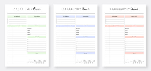 Daily Planner Template Set. Daily Planner Printable Template. Daily Productivity Planner Template. Modern Planner Template Set.