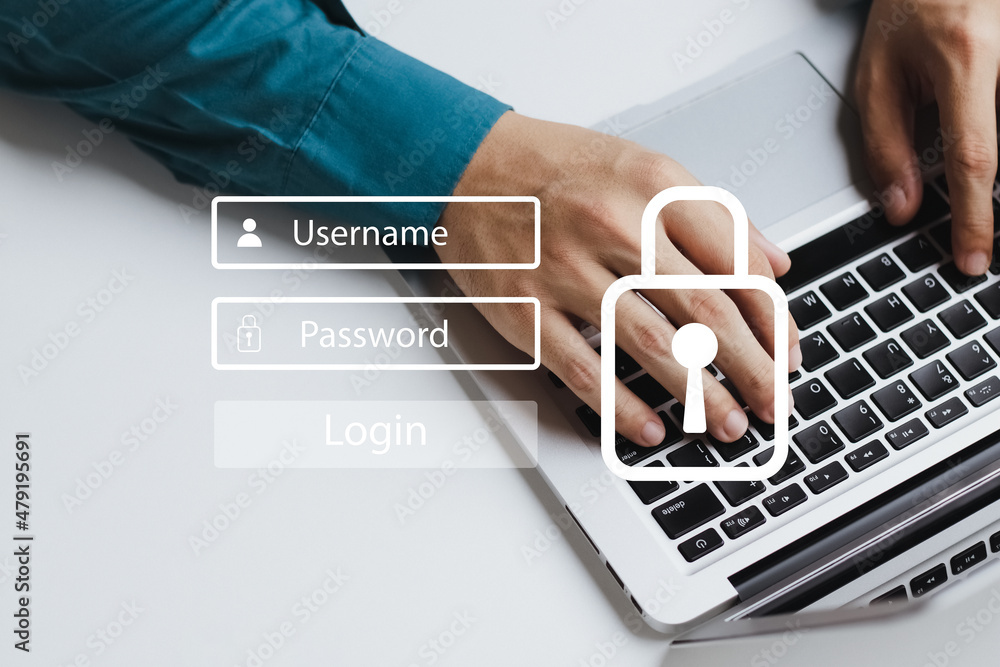 Poster concept of cybersecurity, cybersecurity and login and password, information security and encryption,