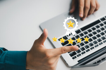 User give rating to service experience on online application, Customer review satisfaction feedback...