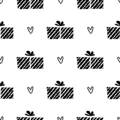 Cute abstract gift pattern in monochrome black color with seamless texture for wrapping paper and backgrounds