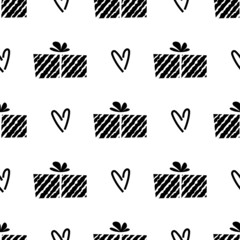 Cute abstract gift pattern in monochrome black color with seamless texture for wrapping paper and backgrounds