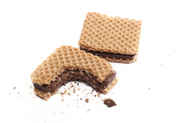 Wafers with hazelnut and cocoa isolated on white 