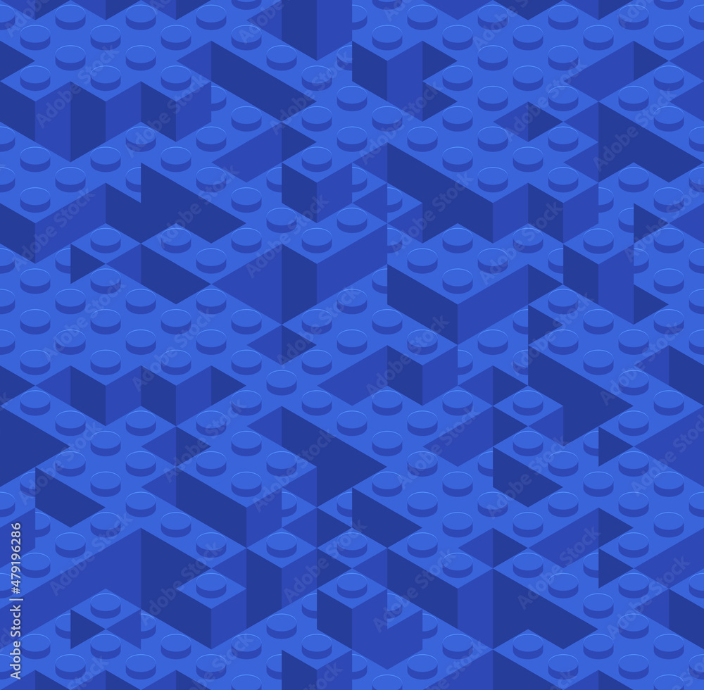 Poster plastic constructor game seamless pattern. vector toy brick texture background. perspective flat des