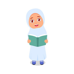 Muslim girl holding book, happy face